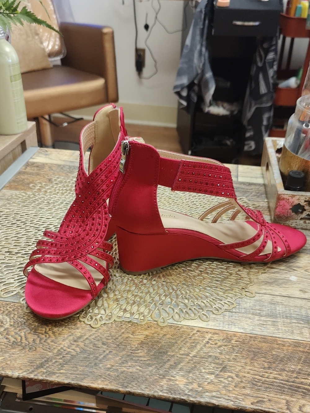 Red Rhinestone Wedge Sandals - Women's Dress Wedges